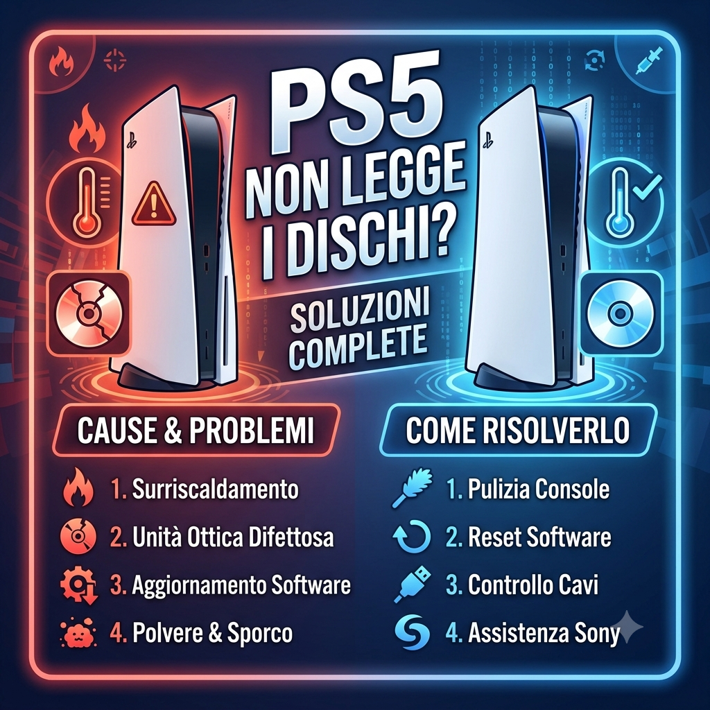 PS5 che non legge i dischi: cause e soluzioni, dalla pulizia alla sostituzione del lettore Blu-ray